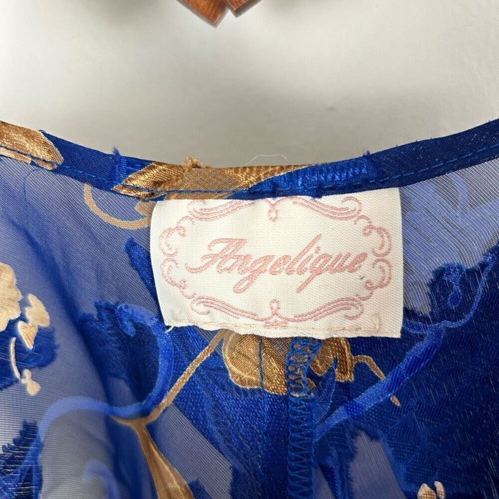 VINTAGE Floral Lace Nightie Blue Gold GUC P519 - Picture 3 of 4